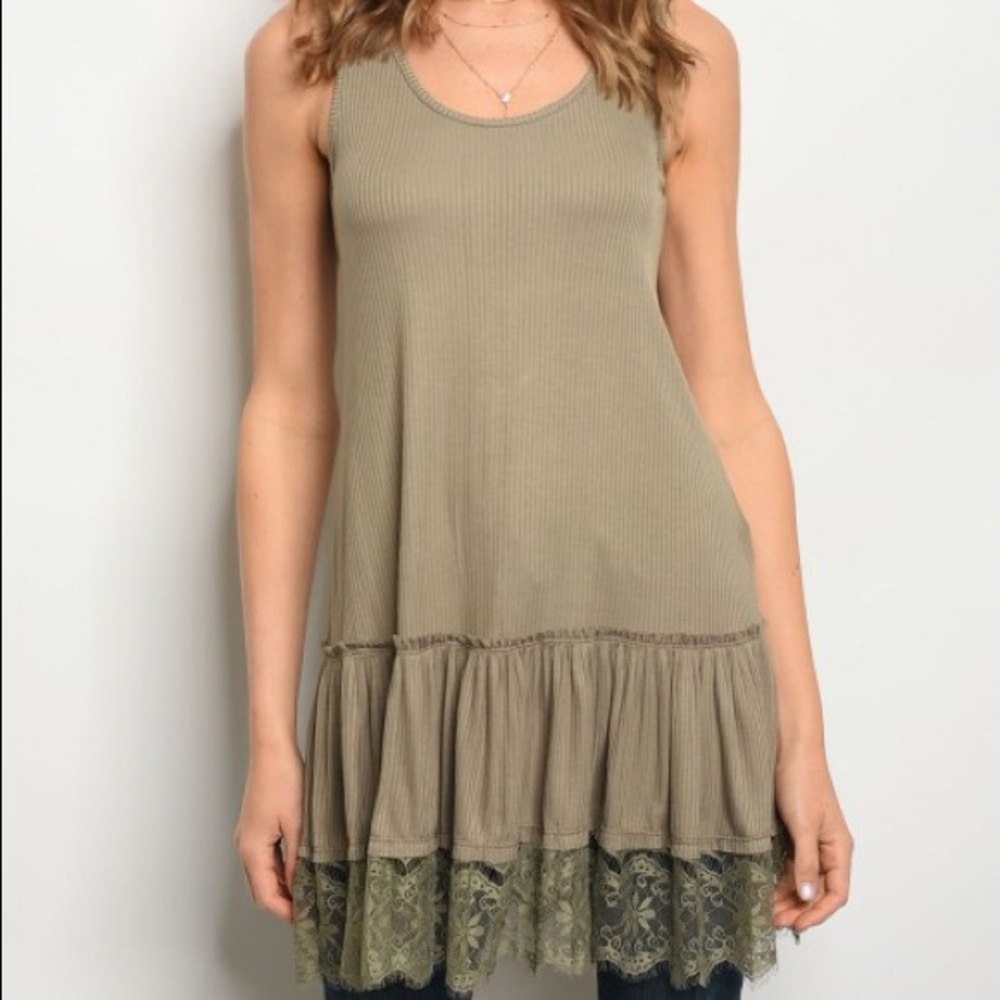 Miracle Berry Ribbed Tank Dress/Tunic w/ Lace Trim - Picture 2 of 4